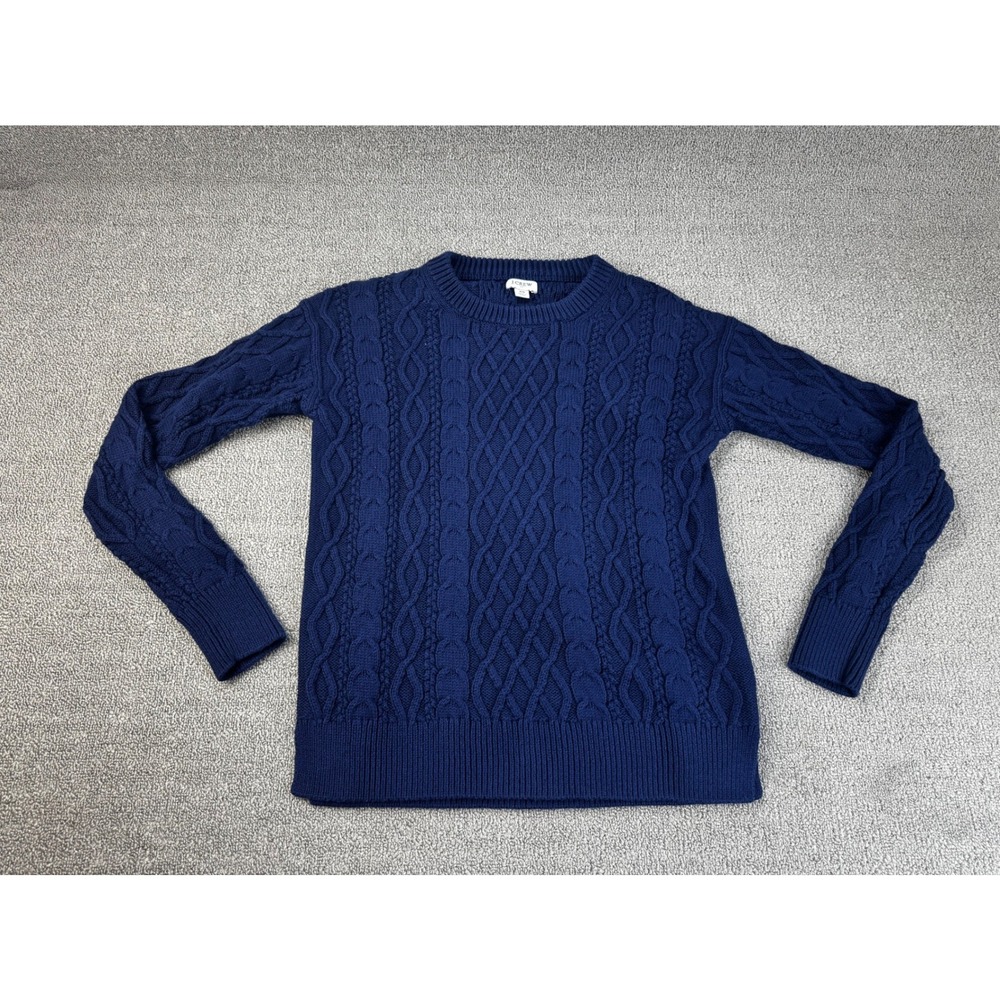 J.Crew Sweater Womens XS Navy Blue Cable Knit Cotton Crew Neck Nautical Classic